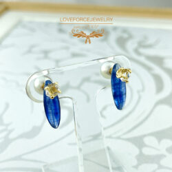 Kyanite-Herkimerdiamondquartz-earrings K18ピアス|カイヤナイト ハーキマーダイヤモンドクオーツ