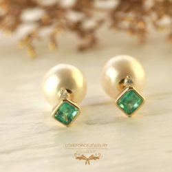 Emerald-Diamond-Pearl-K18Earrings K18ピアス|エメラルド ダイヤモンド 淡水パール