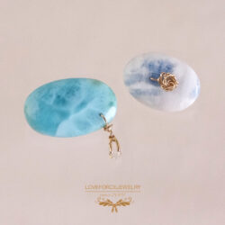 Larimar-blueStone-14KGFBrooch K18ブローチ・GFブローチ|ラリマー ハーキマーダイヤモンドクオーツ 青石